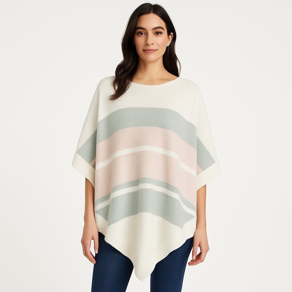 Barefoot Dreams cozychic ultra lite poncho striped knit one size plus